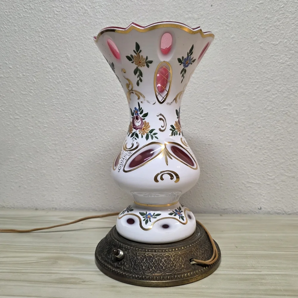 Bohemian Czech Glass Vintage Lamp